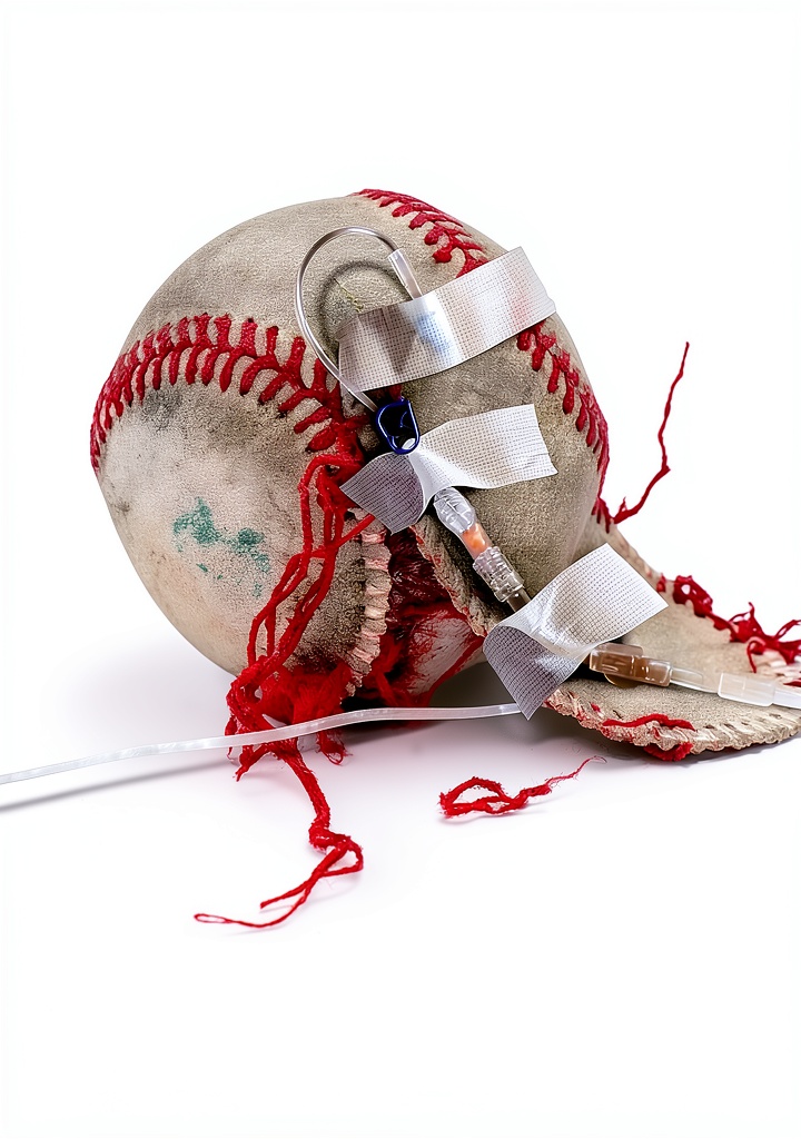Young adult reading eBook on tablet with baseball background