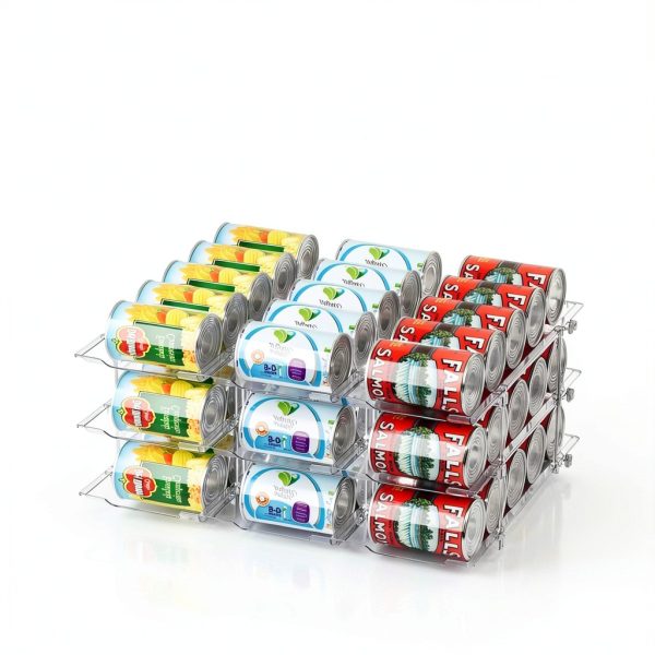 Can Storage Organizer VEGEVIGI 3-Tier Clear Plastic Rack Detachable-5