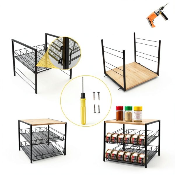 Bamboo & Iron Cat Food Organizer for Pantry, 2-Tier Can Stackable Storage Rack Holds 48 (3oz) Cans, Flat Top for Extra Storage, Automatic Slide-Down Perfect for Pet Food Cans-2