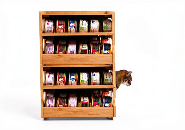Coanto Upgraded Cat Food Organizer, Cat Food Can Organizer, Can Organizer for Pantry, Cat Food Storage, Bamboo, Holds 36 (3oz) Cans-5