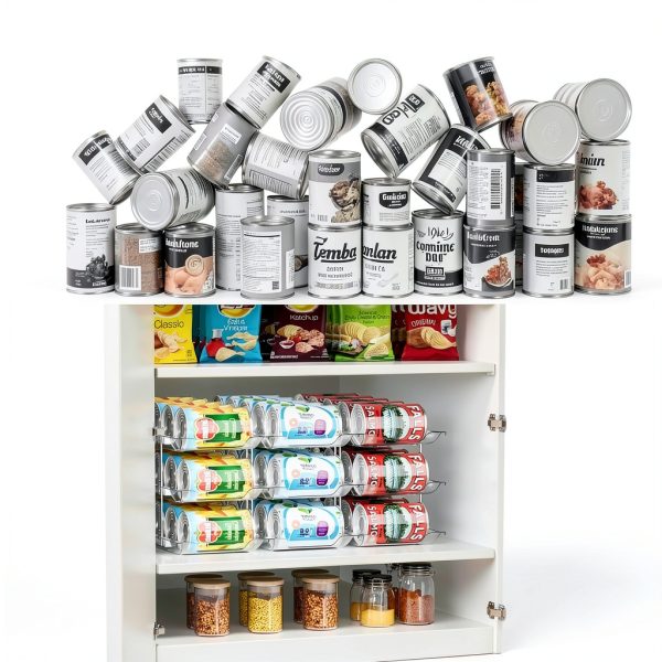 Can Storage Organizer VEGEVIGI 3-Tier Clear Plastic Rack Detachable-4