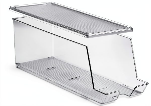 Set of 2 Stackable Refrigerator Organizer Bins Pop Soda Can Dispenser Beverage Holder for Fridge, Freezer, Kitchen, Countertops, Cabinets - Clear Plastic Canned Food Pantry Storage Rack Holds 12 Cans-2
