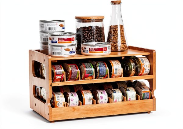 Coanto Upgraded Cat Food Organizer, Cat Food Can Organizer, Can Organizer for Pantry, Cat Food Storage, Bamboo, Holds 36 (3oz) Cans-1