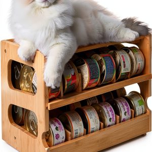 Coanto Upgraded Cat Food Organizer, Cat Food Can Organizer, Can Organizer for Pantry, Cat Food Storage, Bamboo, Holds 36 (3oz) Cans-0