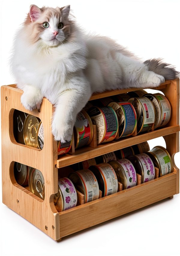 Coanto Upgraded Cat Food Organizer, Cat Food Can Organizer, Can Organizer for Pantry, Cat Food Storage, Bamboo, Holds 36 (3oz) Cans-0