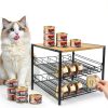 Bamboo & Iron Cat Food Organizer for Pantry, 2-Tier Can Stackable Storage Rack Holds 48 (3oz) Cans, Flat Top for Extra Storage, Automatic Slide-Down Perfect for Pet Food Cans-5