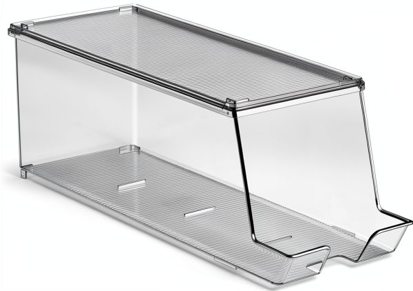 Set of 2 Stackable Refrigerator Organizer Bins Pop Soda Can Dispenser Beverage Holder for Fridge, Freezer, Kitchen, Countertops, Cabinets - Clear Plastic Canned Food Pantry Storage Rack Holds 12 Cans-4