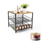 Bamboo & Iron Cat Food Organizer for Pantry, 2-Tier Can Stackable Storage Rack Holds 48 (3oz) Cans, Flat Top for Extra Storage, Automatic Slide-Down Perfect for Pet Food Cans-1