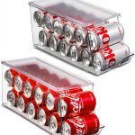 Set of 2 Stackable Refrigerator Organizer Bins Pop Soda Can Dispenser Beverage Holder for Fridge, Freezer, Kitchen, Countertops, Cabinets - Clear Plastic Canned Food Pantry Storage Rack Holds 12 Cans-0
